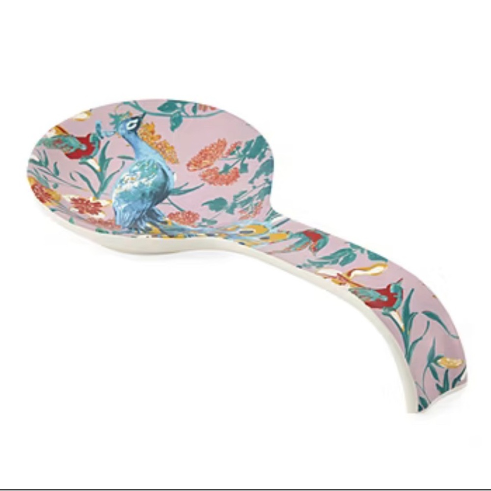 Stoneware Distant Lands Peacock Design Floral Purple Art Modern Spoon Rest.